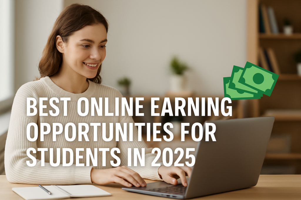A college student working on a laptop and earning money online in 2025