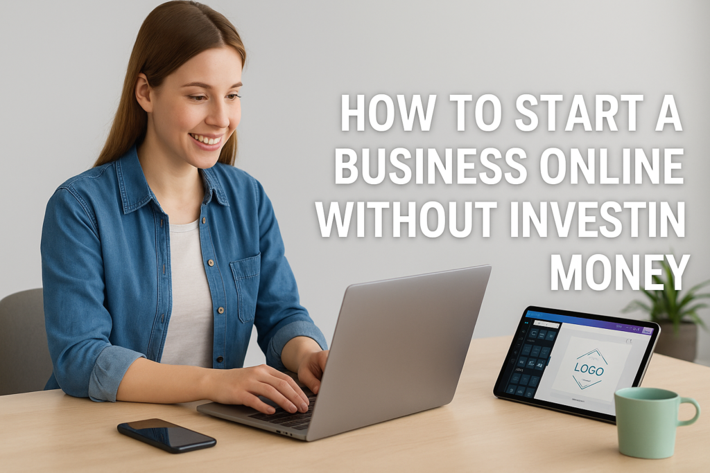 Person launching a free online business from laptop using digital tools